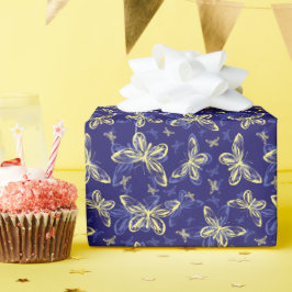 Cute Blue en Yellow Butterfly Illustrated Pattern Cadeaupapier