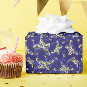 Cute Blue en Yellow Butterfly Illustrated Pattern Cadeaupapier