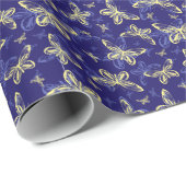 Cute Blue en Yellow Butterfly Illustrated Pattern Cadeaupapier (Rol Hoek)