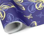 Cute Blue en Yellow Butterfly Illustrated Pattern Cadeaupapier (Rol Hoek)