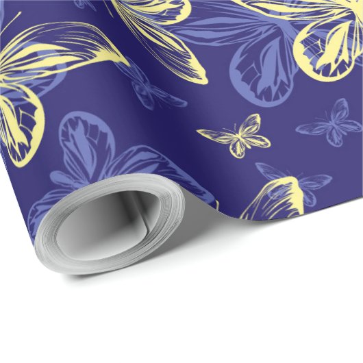 Cute Blue en Yellow Butterfly Illustrated Pattern Cadeaupapier (Rol Hoek)