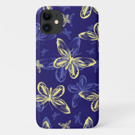 Cute Blue en Yellow Butterfly Illustrated Pattern Case-Mate iPhone Case
