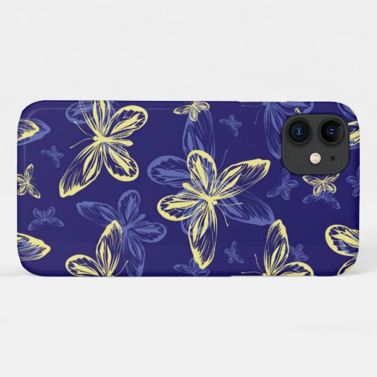 Cute Blue en Yellow Butterfly Illustrated Pattern Case-Mate iPhone Case (Achterkant (horizontaal))