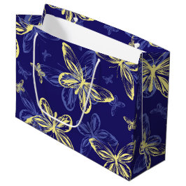 Cute Blue en Yellow Butterfly Illustrated Pattern Groot Cadeauzakje