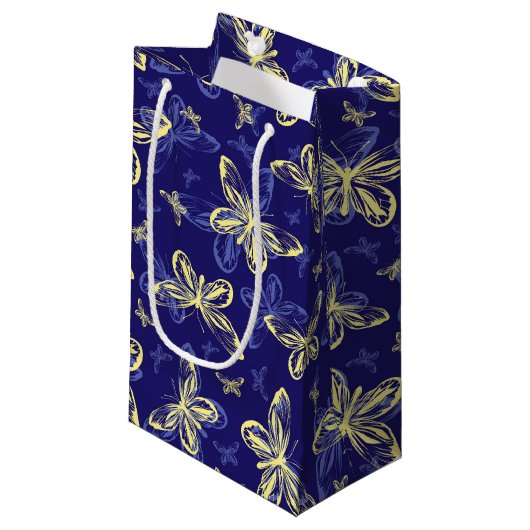Cute Blue en Yellow Butterfly Illustrated Pattern Klein Cadeauzakje (Voorkant Gekanteld)