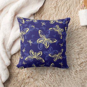 Cute Blue en Yellow Butterfly Illustrated Pattern Kussen