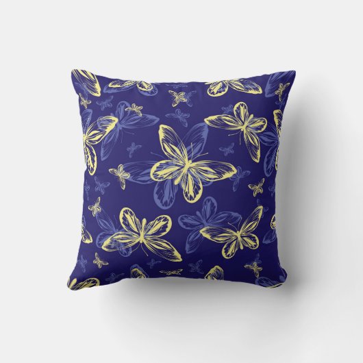 Cute Blue en Yellow Butterfly Illustrated Pattern Kussen (Achterkant)