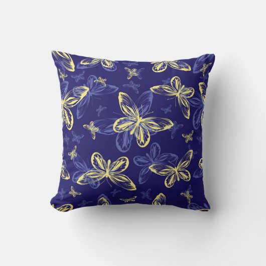 Cute Blue en Yellow Butterfly Illustrated Pattern Kussen (Voorkant)