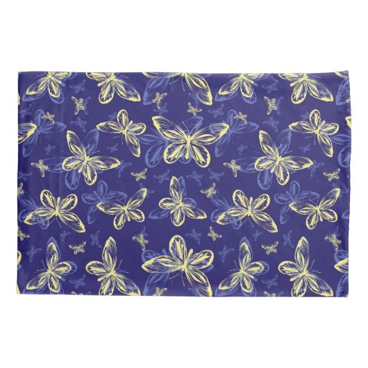 Cute Blue en Yellow Butterfly Illustrated Pattern Kussensloop (Achterkant-Links)