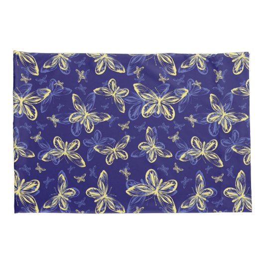 Cute Blue en Yellow Butterfly Illustrated Pattern Kussensloop (Achterkant-Rechts)