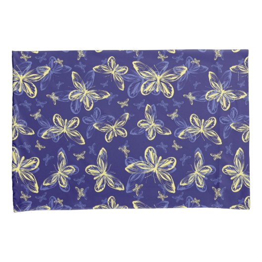 Cute Blue en Yellow Butterfly Illustrated Pattern Kussensloop (Voorkant-Rechts)