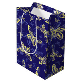 Cute Blue en Yellow Butterfly Illustrated Pattern Medium Cadeauzakje