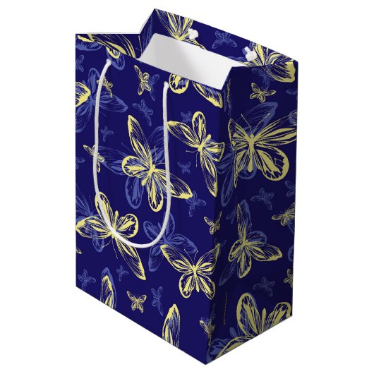 Cute Blue en Yellow Butterfly Illustrated Pattern Medium Cadeauzakje (Achterkant Gekanteld)