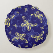 Cute Blue en Yellow Butterfly Illustrated Pattern Rond Kussen (Achterkant)