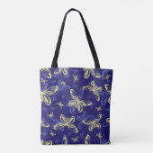 Cute Blue en Yellow Butterfly Illustrated Pattern Tote Bag (Achterkant)