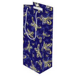 Cute Blue en Yellow Butterfly Illustrated Pattern Wijn Cadeautas