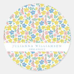 Cute Blue en Yellow Ditsy Floral Modern Ronde Sticker