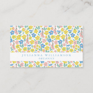 Cute Blue en Yellow Ditsy Floral Modern Visitekaartje