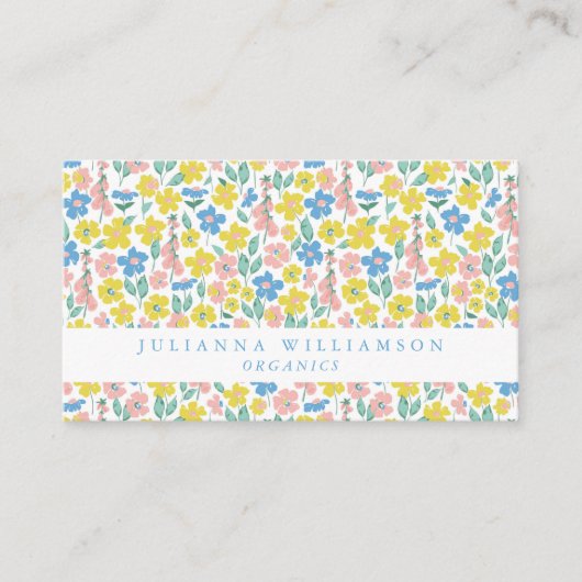 Cute Blue en Yellow Ditsy Floral Modern Visitekaartje (Voorkant)