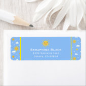 Cute Blue en Yellow Sunshine Clouds Etiket (Insitu)