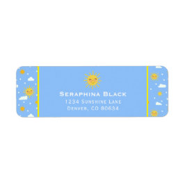 Cute Blue en Yellow Sunshine Clouds Etiket