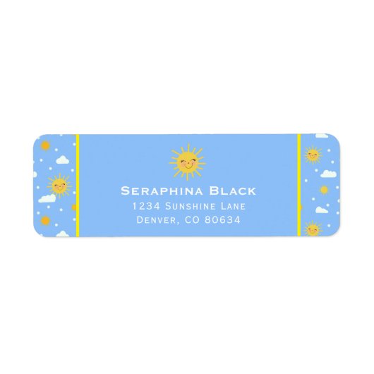 Cute Blue en Yellow Sunshine Clouds Etiket (Voorkant)