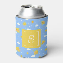 Cute Blue en Yellow Sunshine Monogram Blikjeskoeler