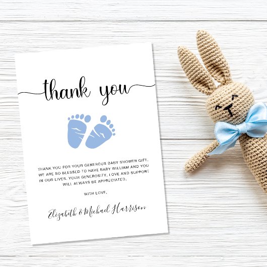 Cute Blue Feet Baby Boy Shower Bedankt voor je cre Kaart