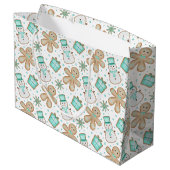 Cute Blue Festive Christmas Gingerbread Groot Cadeauzakje (Achterkant Gekanteld)