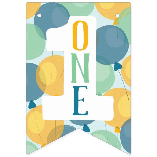 Cute Blue First Birthday Balloon Banner (Eerste vlag)