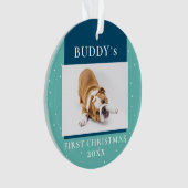 Cute Blue First Kerstpuppy Dog Foto Ornament (voorkant)
