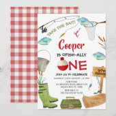 Cute Blue Fishing Ofishally One 1st Birthday  Kaart (Voorkant / Achterkant)