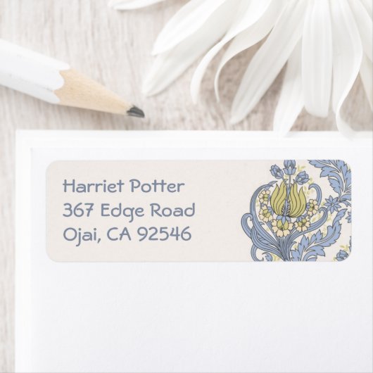 Cute Blue Floral-behangsel Etiket (Insitu)