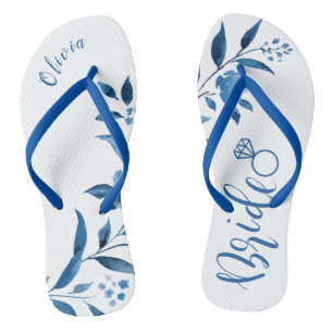 Cute blue floral bruiloft party bride teenslippers