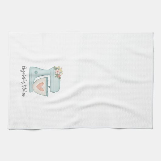 Cute Blue Floral Cake Mixer Bakery Chef Theedoek (Horizontaal)