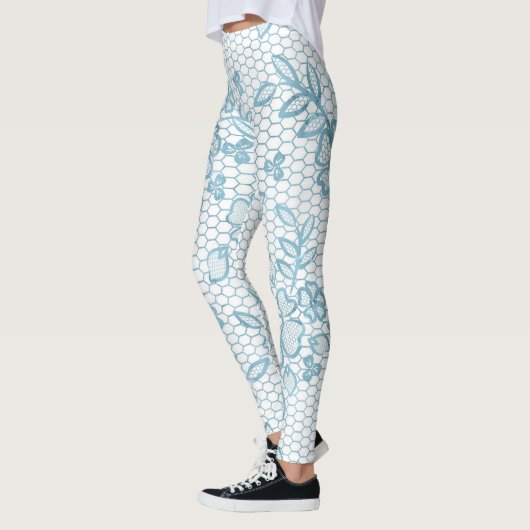 Cute Blue Floral Lace Simple Leggings (Links)