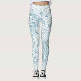 Cute Blue Floral Lace Simple Leggings