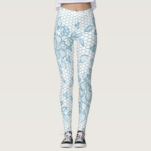 Cute Blue Floral Lace Simple Leggings (Voorkant)