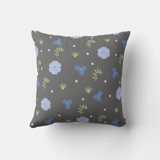 Cute Blue Floral op grijs Sierkussen (Achterkant)