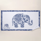 Cute Blue Floral Paisley Elephant Illustration Strandlaken (Voorkant)