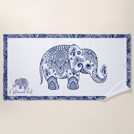 Cute Blue Floral Paisley Elephant Illustration Strandlaken (Voorkant)