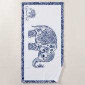 Cute Blue Floral Paisley Elephant Illustration Strandlaken (Voorkant)