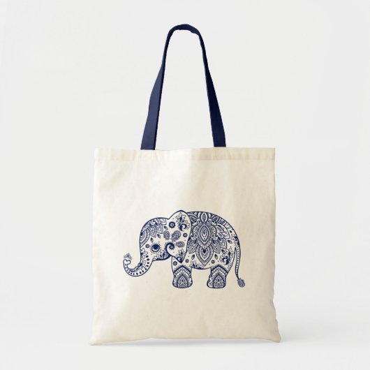 Cute Blue Floral Paisley Elephant Illustration. Tote Bag (Voorkant)