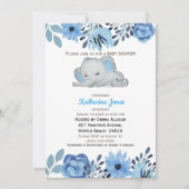 Cute Blue Floral Slapend Elephant Baby shower Kaart (Voorkant)