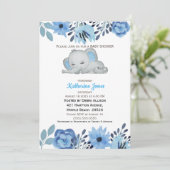 Cute Blue Floral Slapend Elephant Baby shower Kaart (Staand voorkant)