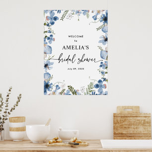 Cute Blue Floral Vrijgezellenfeest Welcome Sign Po Poster
