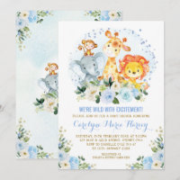 Cute Blue Flowers Oerwoud Safari Boy Baby shower