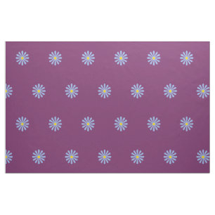 Cute Blue Flowers Pattern on Grape Paars Stof