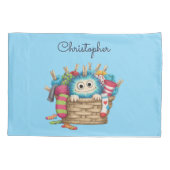 Cute Blue Fluffy Sock Monster Kids Design Kussensloop (Achterkant)