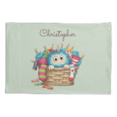 Cute Blue Fluffy Sock Monster Kids Design Kussensloop (Achterkant)